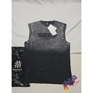 Supermade Mens Black Grommet Grunge Punk Streetwear T- Shirt Size M Reg